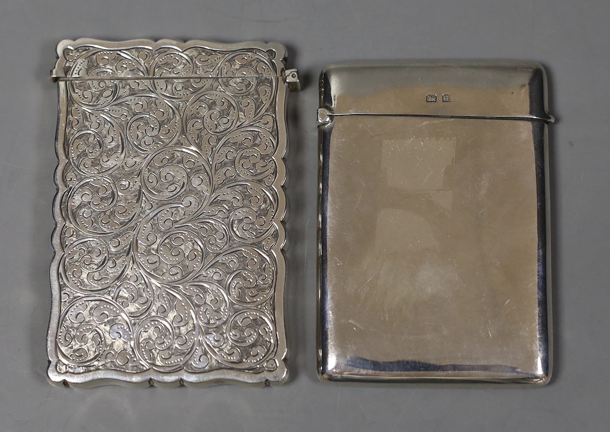 Two silver card cases including engraved late Victorian, Birmingham, 1897, 93mm.